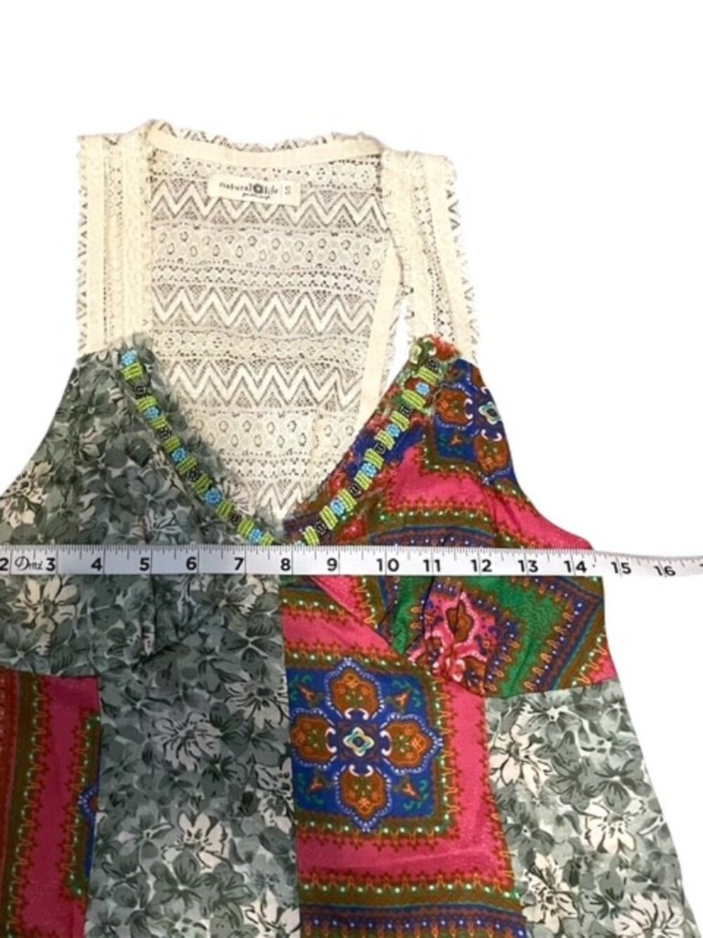 Natural Life Amina Maxi Dress Patchwork Boho Beaded Small - Picture 15 of 16